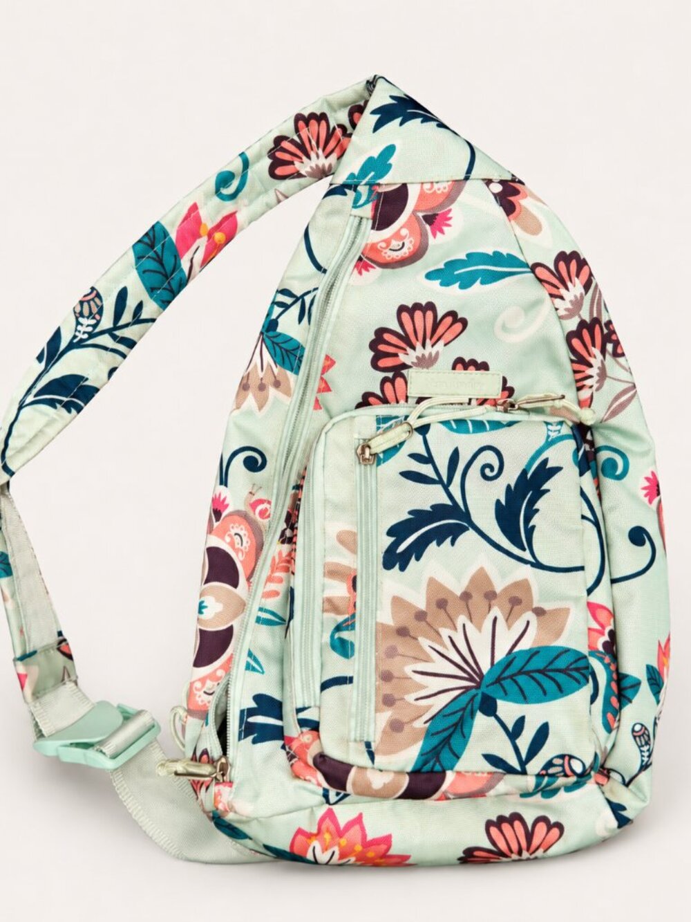Vera Bradley Lighten Up Sling Backpack Mint Flowers Retired Floral Crossbody